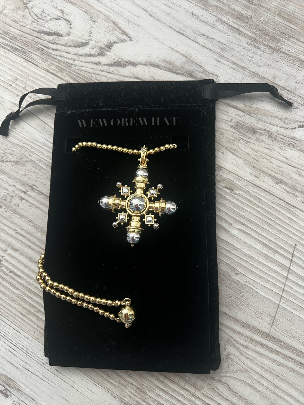 WeWoreWhat Gold and Silver Cross Pendant Necklace Magnetic NWT